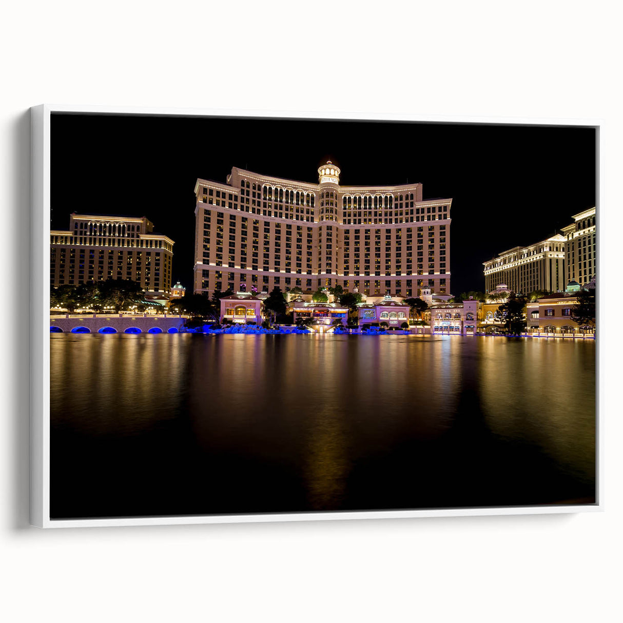 Vintage poster art of Las Vegas with colorful neon tones on extra-large framed canvas, ideal for living room decor.