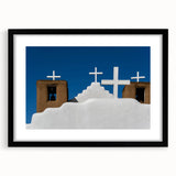 Extra large abstract art print of a colorful, textured New Mexico scenery on a black framed canvas.