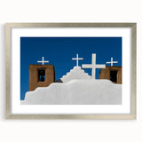 Textured abstract art print of New Mexico scenery in muted earth tones, framed in silver, ideal for bedroom art.