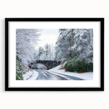 Extra large abstract art print of Blue Ridge scenery in vibrant colors on a textured canvas, framed in black.