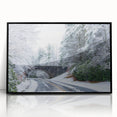 Large abstract wall art depicting the Blue Ridge Mountains in muted blue tones, framed in black acrylic.