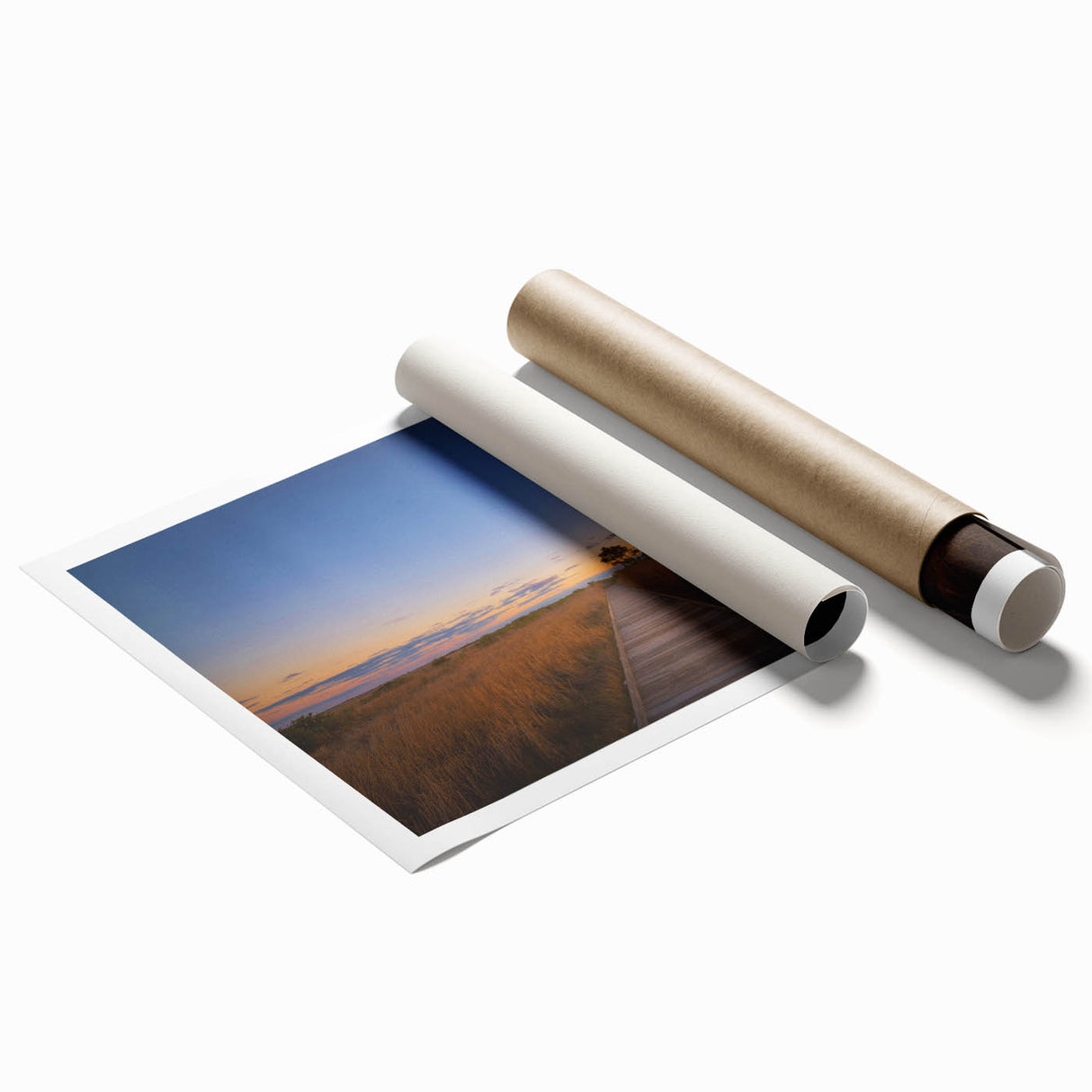 Rolled print of Cape Hatteras scenery with muted tones, ideal for classy bathroom wall art.