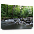 Acrylic print of a large abstract depiction of Durham, North Carolina in muted blues and greens.