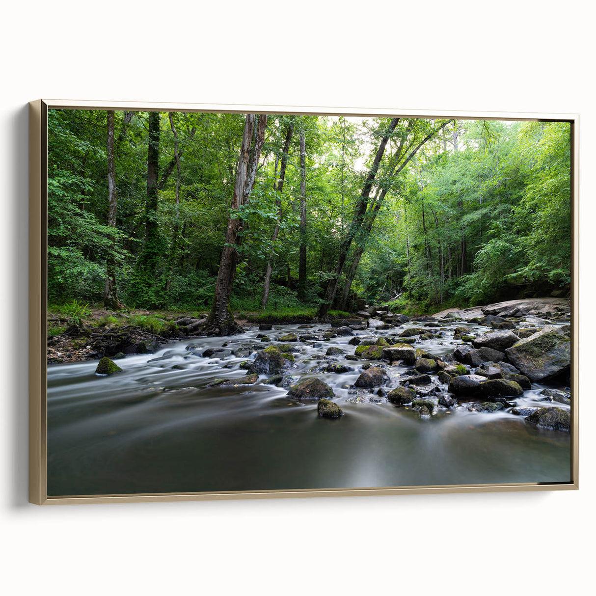 Framed canvas of a vintage-style Durham, North Carolina landscape in gold and black, ideal for bedroom wall art.