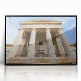 Large abstract wall art featuring Raleigh, NC panorama in muted gray and blue tones on framed acrylic.