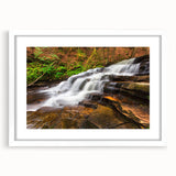 Abstract art print of Adirondacks landscape in muted earth tones on a framed white canvas.