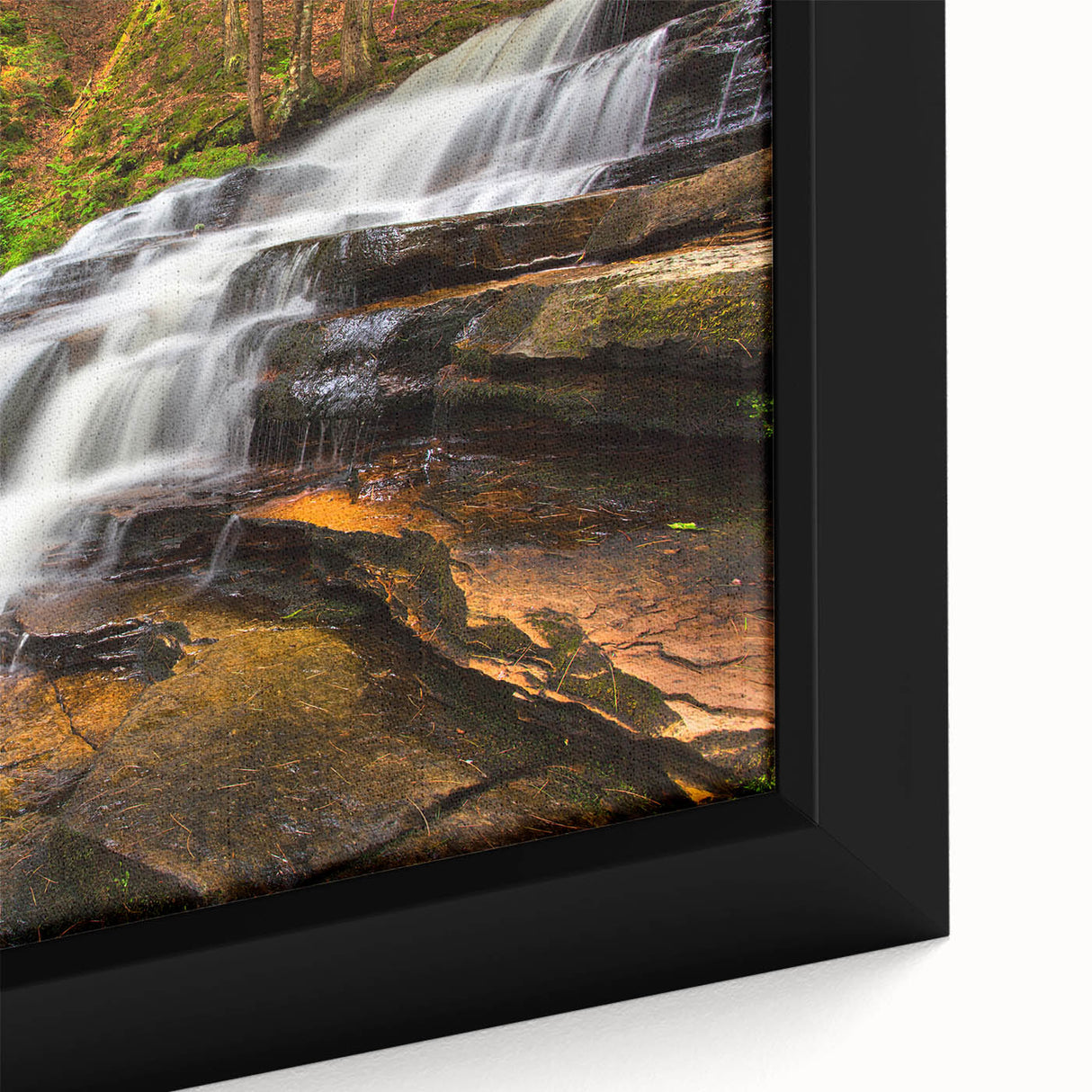 Extra large framed canvas featuring a textured depiction of the Adirondacks in black with colorful art accents.