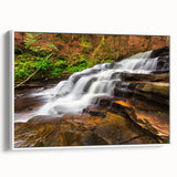 Vintage poster art of Adirondacks with colorful foliage on extra large framed canvas, ideal for living room decor.