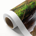 Art deco poster of Adirondack scenery in muted green and blue tones on rolled canvas, ideal for nursery wall art.