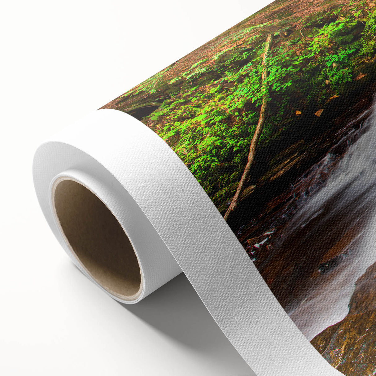 Art deco poster of Adirondack scenery in muted green and blue tones on rolled canvas, ideal for nursery wall art.