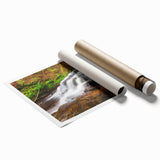 Extra large rolled print of Adirondack scenery in muted green and blue tones, suitable for classy bathroom wall art.