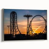 Framed canvas of Coney Island landscape art painting in vintage poster style.