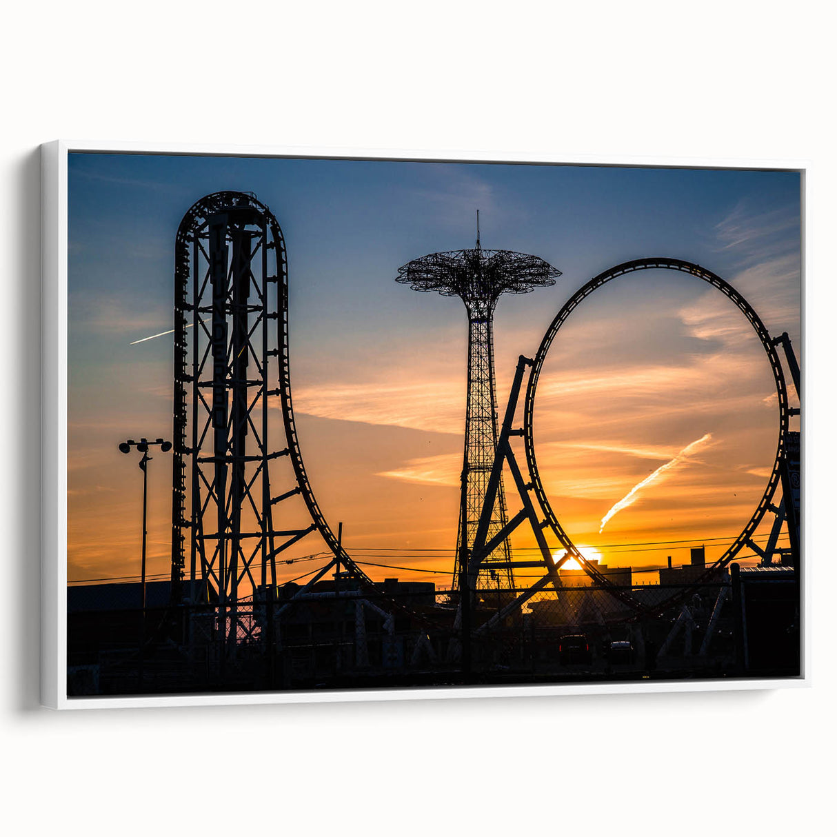 Vintage poster art of Coney Island with vibrant colors on framed canvas, ideal for extra large living room wall.