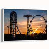 Vintage poster art of Coney Island with vibrant colors on framed canvas, ideal for extra large living room wall.
