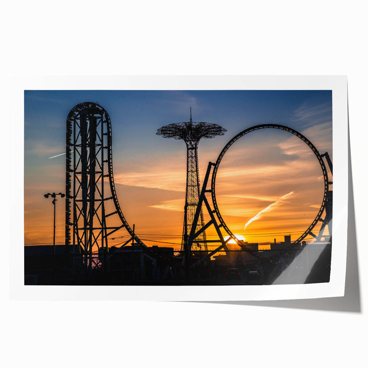 Rolled print of Coney Island with muted tones and vintage style, ideal for art wall dining room placement.