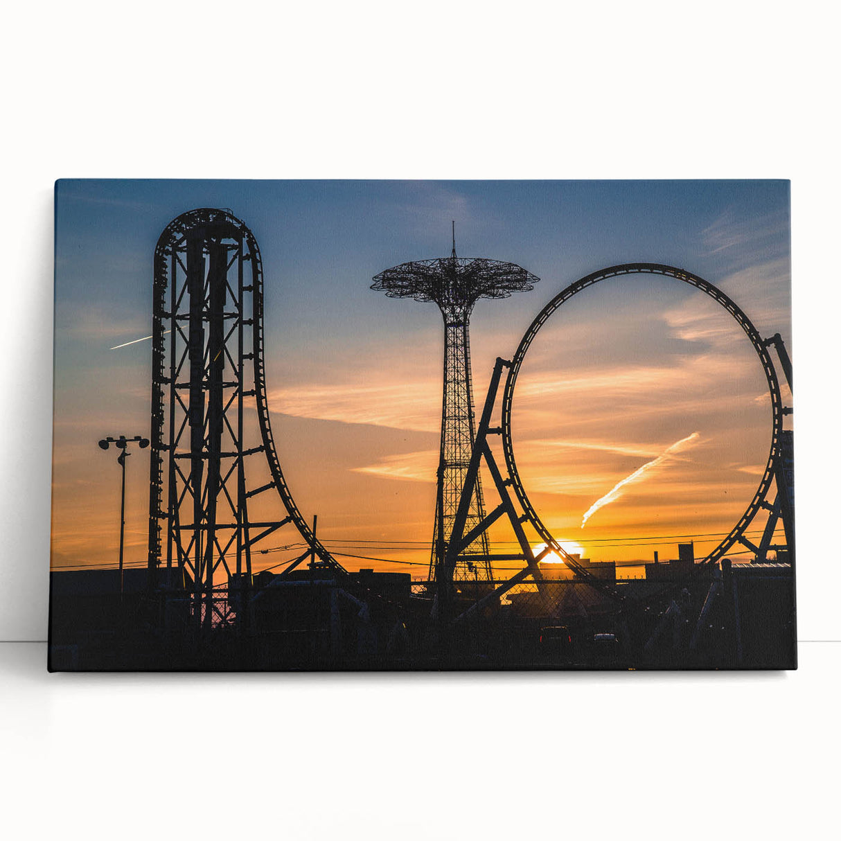Black and white photo of Coney Island on stretched canvas, suitable as kitchen wall art or for bedroom ambiance.