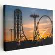 Side view of a stretched canvas featuring a vibrant scene of Coney Island, ideal for kitchen wall art.