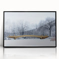 Mid-century modernist art of Central Park in muted green and gray tones on a framed acrylic, suitable for nursery wall art.
