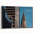 Black and white framed canvas of the Chrysler Building, ideal for bedroom wall art in a vintage poster style.