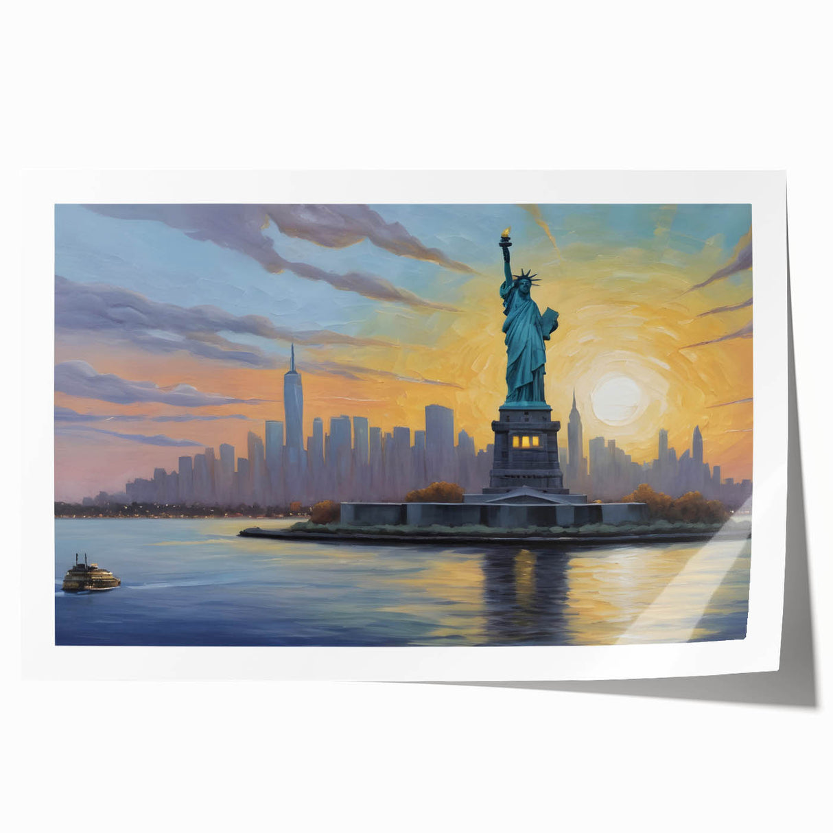 Extra large rolled print of Ellis Island with muted earth tones, ideal for art wall dining room.
