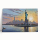 Black and white photograph of Ellis Island on stretched canvas, suited as large kitchen wall art.