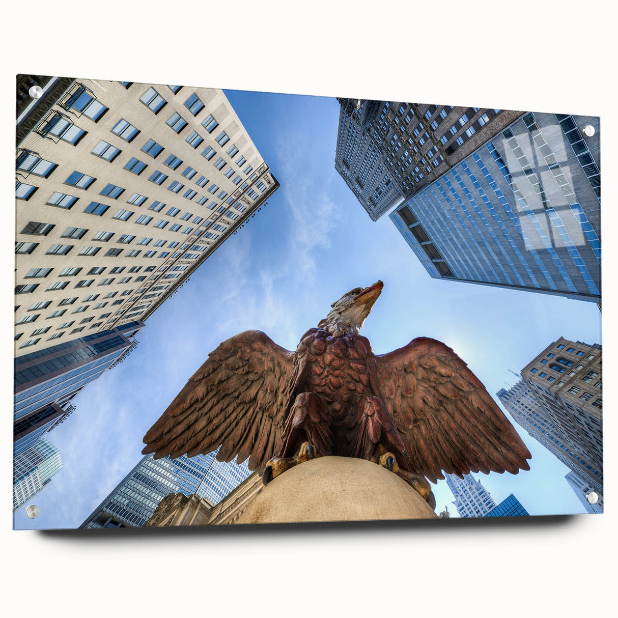 Acrylic print of New York City's Grand Central Station in muted gray and blue tones, ideal for modern dining room decor.