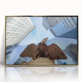 Large art print of Grand Central Station in muted gold and gray tones, acrylic framed, mid-century modern style.