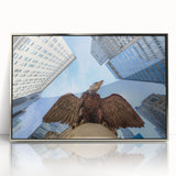 Mid-century modernist art of NYC's Grand Central in muted tones on framed acrylic, suitable for modern art wall decor.