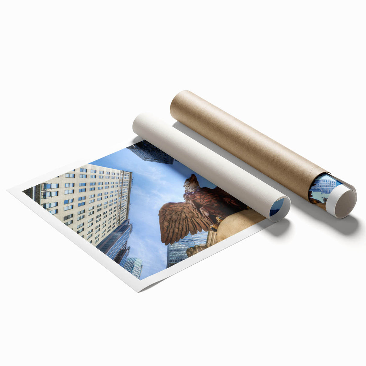 Extra large rolled print featuring Grand Central Station with muted gray and floral accents.