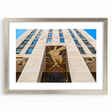 Textured abstract art print of NYC skyline in muted gray tones on a framed silver mat, ideal for bedroom art.