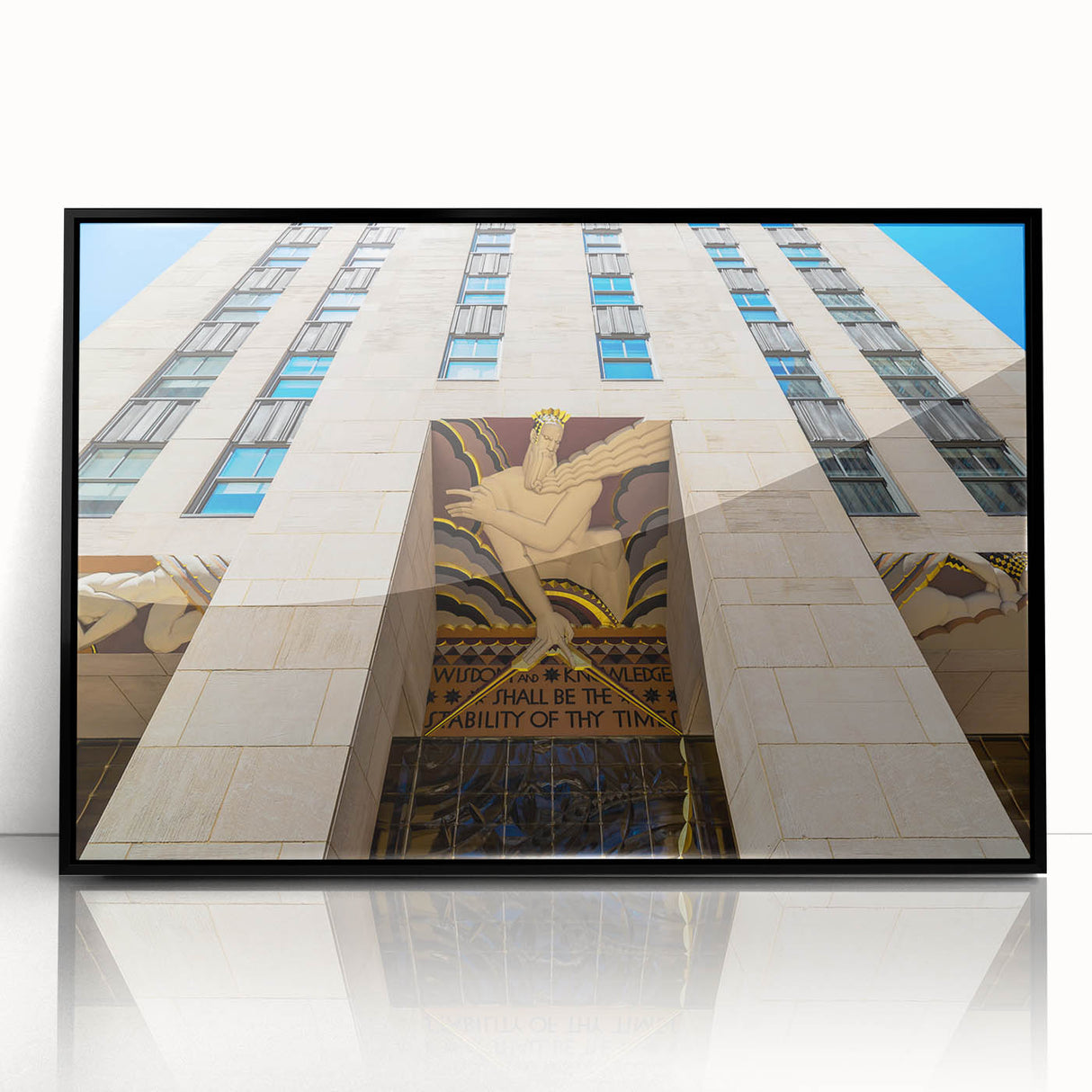 Large abstract wall art of NYC skyline in black and white, acrylic print in a black frame, ideal for modern art wall decor.