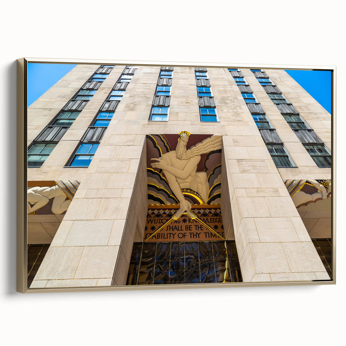 Framed canvas wall art of the New York City skyline in black with vintage poster style, ideal for bedroom decor.