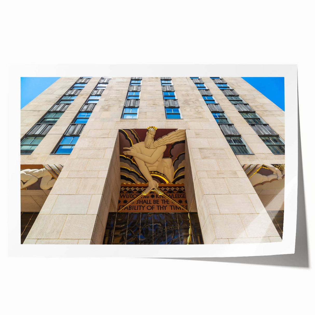 Extra large wall art print of NYC Rockefeller scenery in muted gray tones on rolled canvas, ideal for dining room decor.