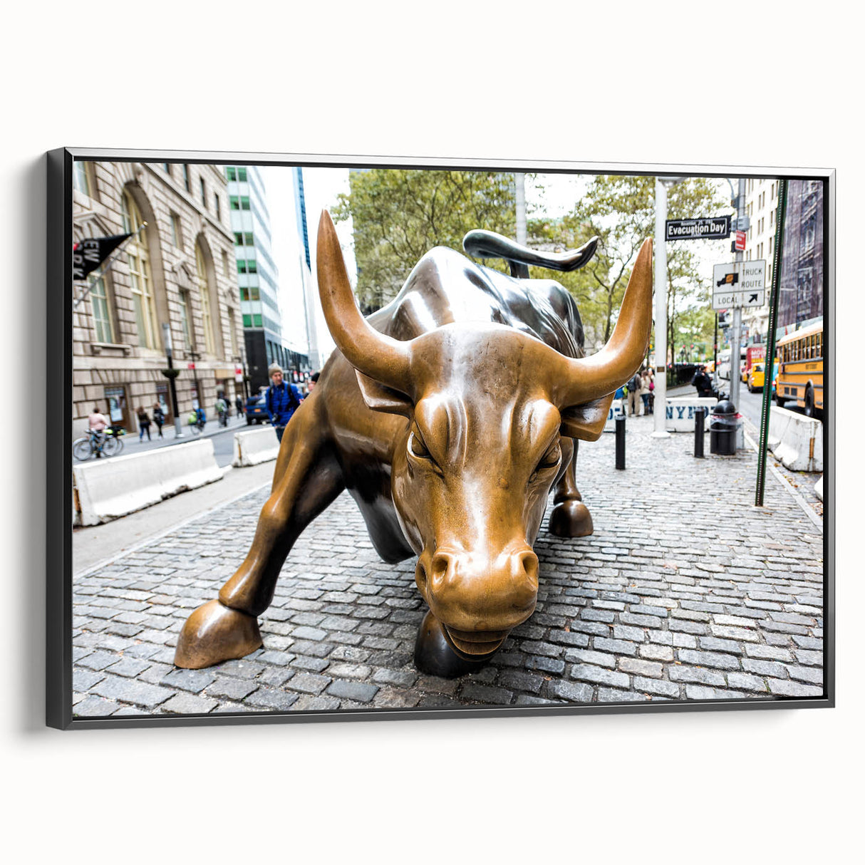 Black and white framed canvas of New York City landscape, ideal for bedroom wall decor.