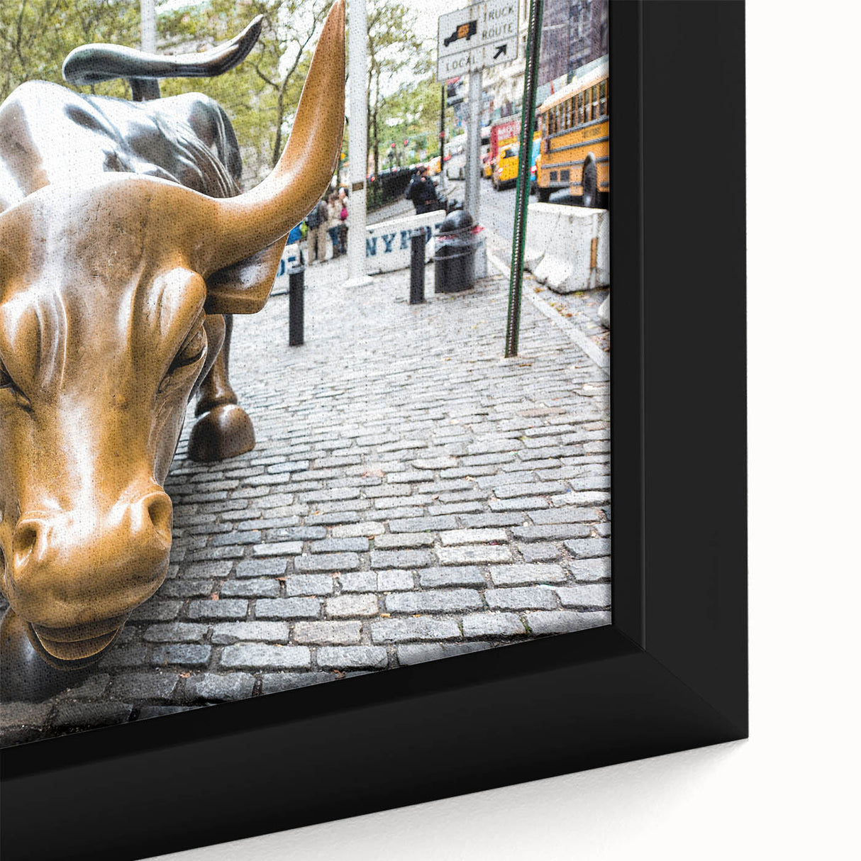 Extra large framed canvas featuring a textured, colorful depiction of the NYC skyline predominantly in black tones.