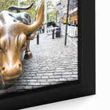 Extra large framed canvas featuring a textured, colorful depiction of the NYC skyline predominantly in black tones.