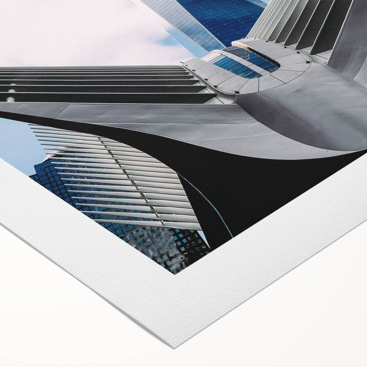 Art deco poster of NYC skyline with muted blue and gray tones on rolled canvas, suitable for dining room wall art.