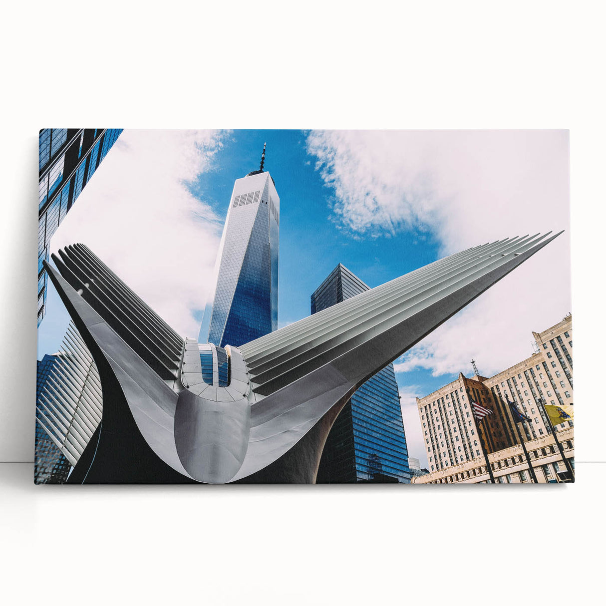 Black and white landscape art painting of NYC Trade Center on large stretched canvas, suitable for bedroom wall decor.