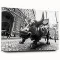 Acrylic print of New York City's Wall Street in muted gray and blue tones, ideal for dining room art.