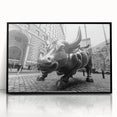 Large abstract wall art of NYC's Wall Street in black and white tones, acrylic framed, ideal for modern office decor.