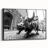 Black and white framed canvas of Wall Street landscape, ideal for bedroom wall art in vintage poster style.