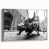 Landscape art painting of Wall Street with colorful vintage poster style on a black framed canvas, suitable for office decor.