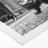 Art deco poster of Wall Street with muted gray and gold tones on rolled canvas, suitable for dining room wall art.
