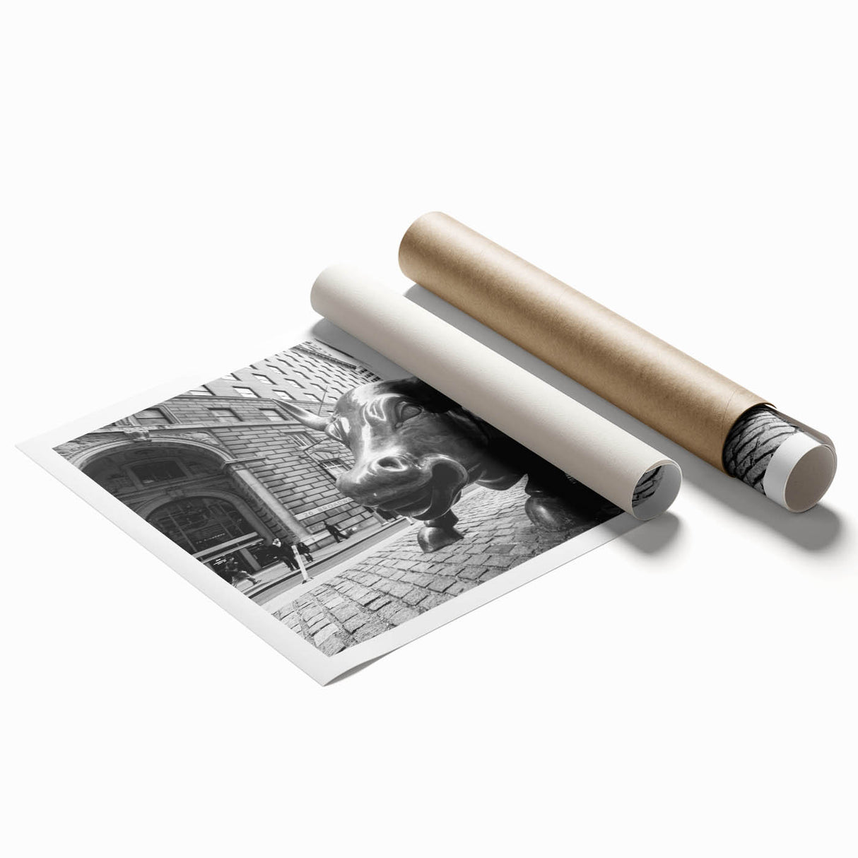 Extra large rolled print of New York City's Wall Street with muted gray tones, ideal for classy bathroom wall art.