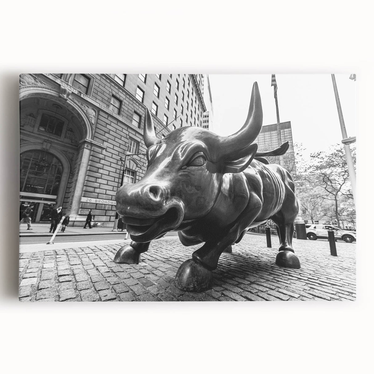 Black and white large canvas print of Wall Street, ideal for kitchen wall art.