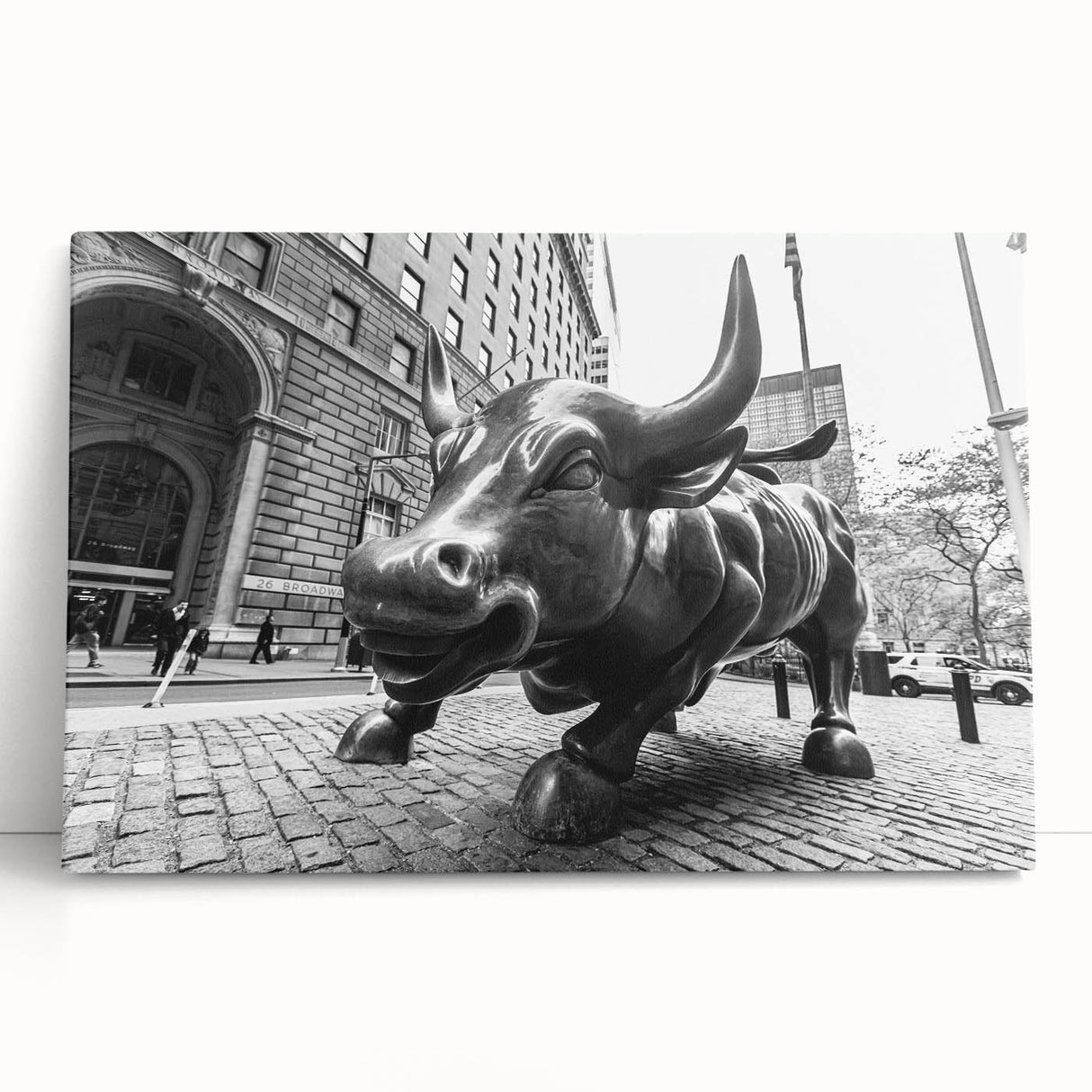 Black and white canvas print of NYC's Wall Street, ideal for kitchen wall art or bedroom ambiance.