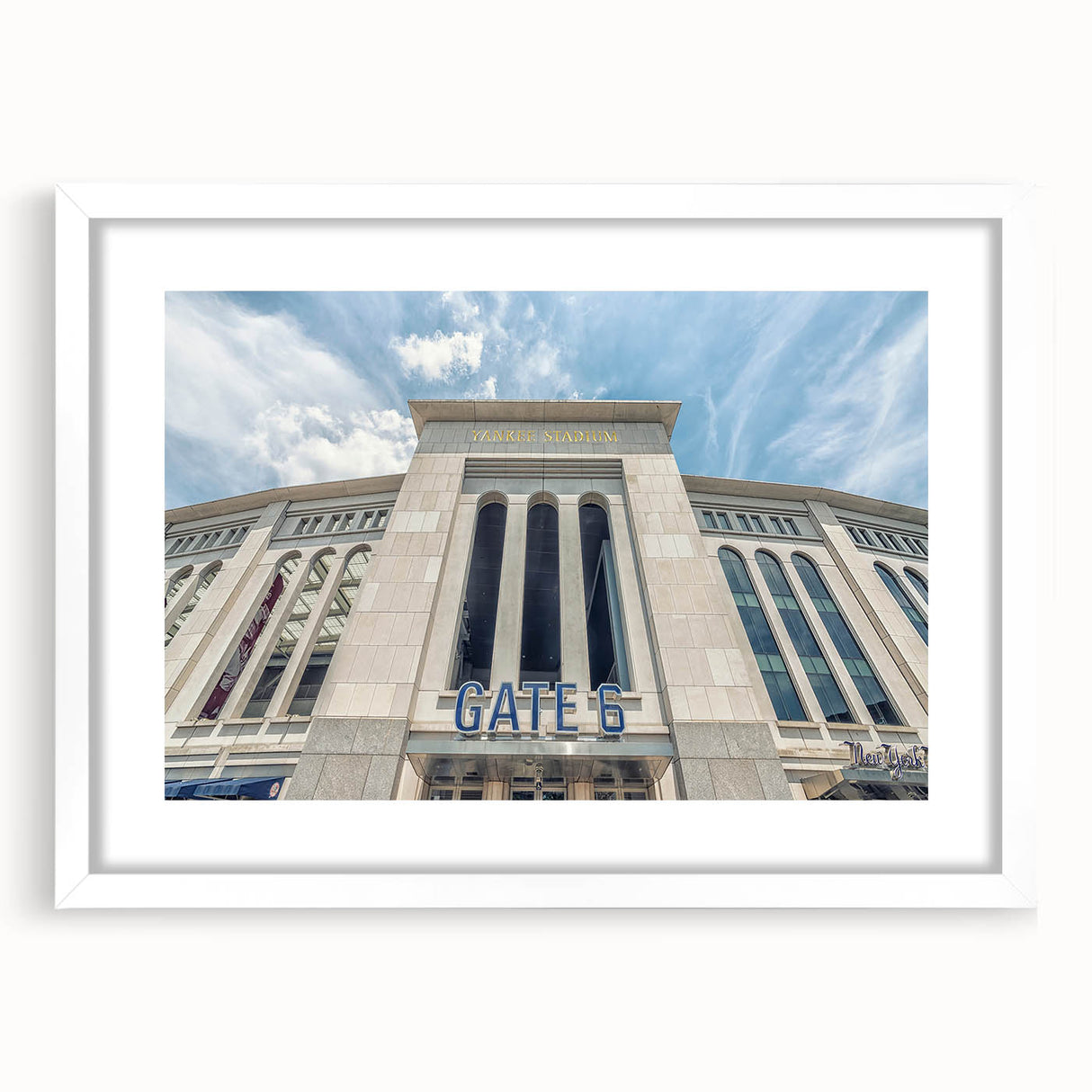 Abstract art print of NYC skyline in muted gray tones on a white-framed canvas, suitable for dining room decor.