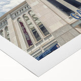Art deco poster of New York City skyline in monochrome tones on rolled canvas, suitable for dining room wall art.