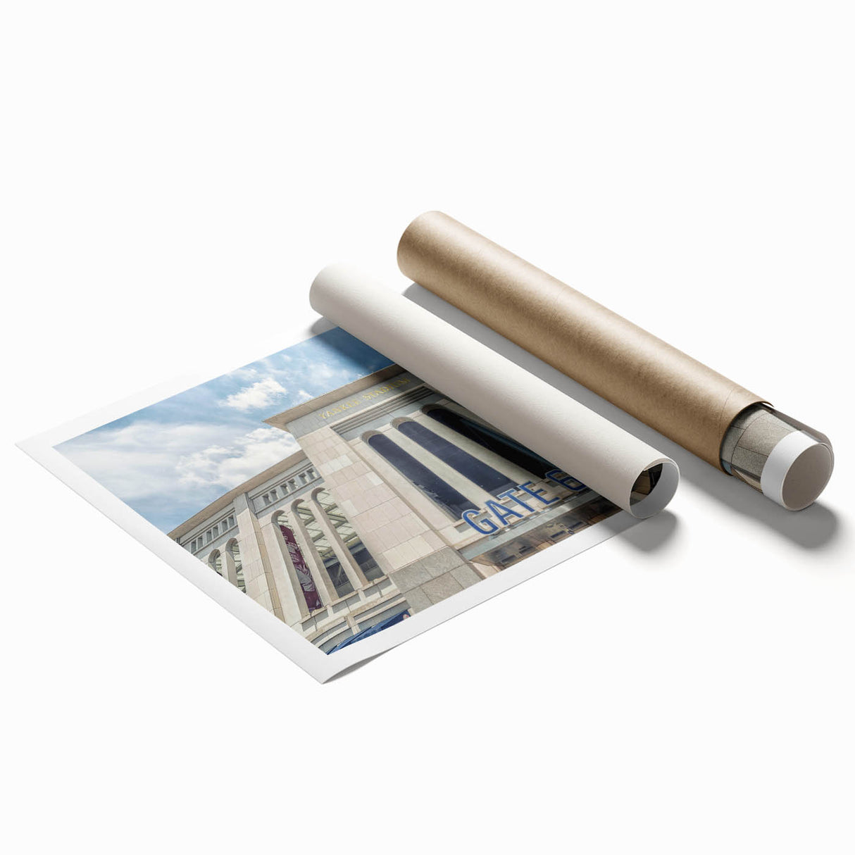 Extra large rolled print of New York Cityscape with floral accents, ideal for classy bathroom or large living room decor.
