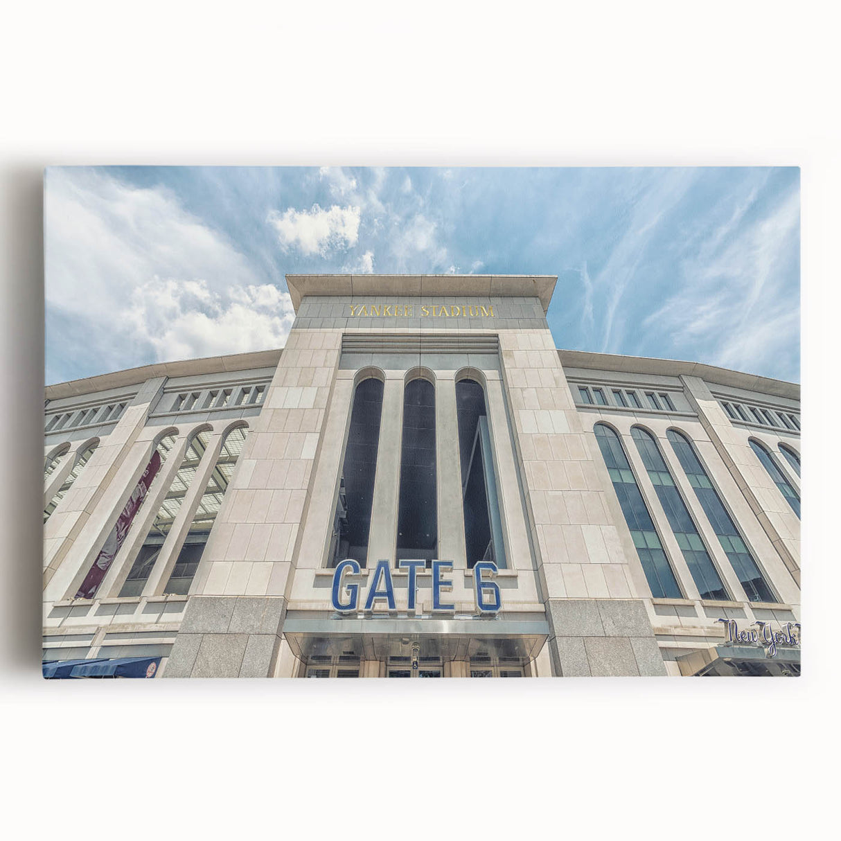 Black and white large art print of the New York City skyline on stretched canvas, suitable for kitchen wall art.